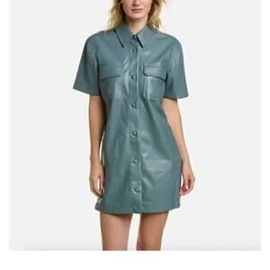 7 For All Mankind Faux Leather Button Down Shirt Collar Dress Blue Tuckernuck XS